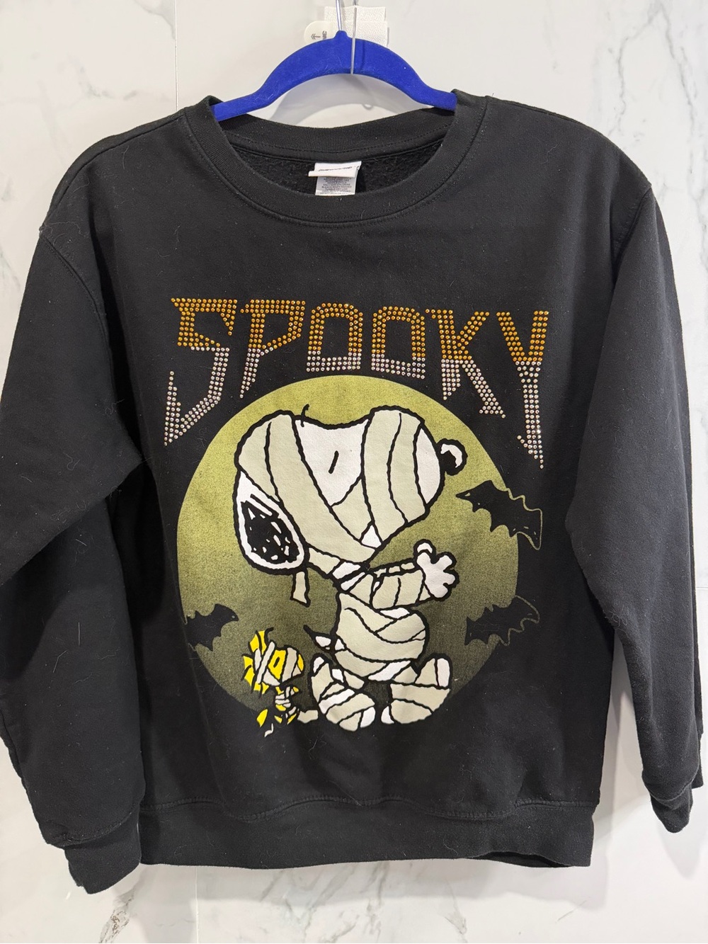Peanuts Black 'Spooky' Mummy Snoopy Kids Sweatshirt with Yellow & Green Accents